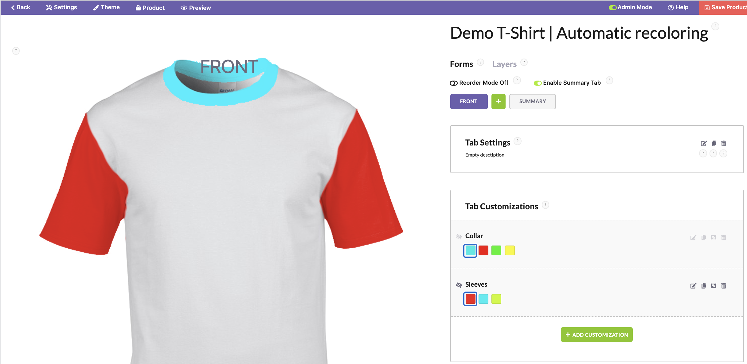 Demo T-Shirt, Automatic recoloring, Out of stock